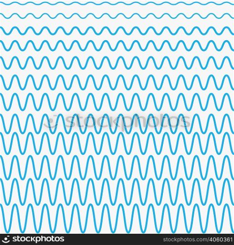 set of blue waves with different amplitudes, the waves in vector design for design marine website. Blue waves with different amplitudes