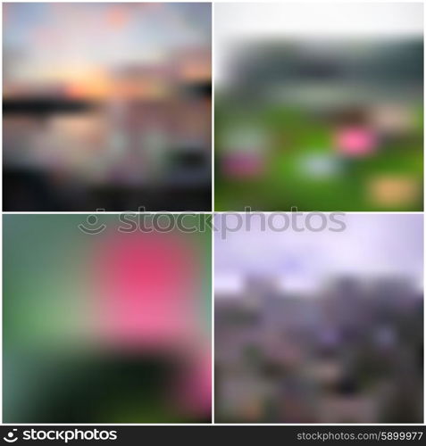 Set of blurred nature backgrounds. Ecological abstract vector.. Set of blurred nature backgrounds. Ecological abstract vector