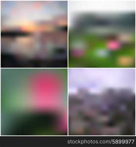 Set of blurred nature backgrounds. Ecological abstract vector.. Set of blurred nature backgrounds. Ecological abstract vector