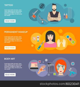 Set of body art tattoo makeup with description. Set of body art makeup tattoo with description for man and woman vector illustration