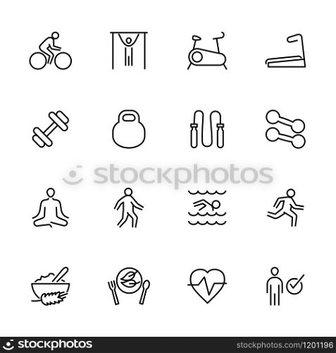 Set of body treatment for healthy or healthy live style. Editable stroke icon. Isolated at white background. Suitable for web