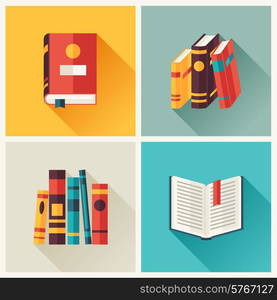 Set of book icons in flat design style.