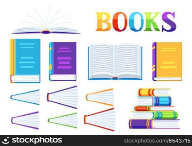 Set of book icons.. Set of book icons. Education or bookstore illustration in flat design style.