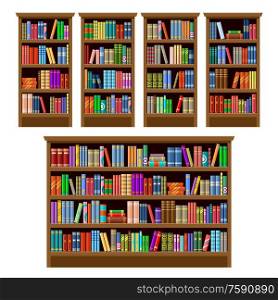 Set of bookcases on a white background. Furniture. Vector illustration