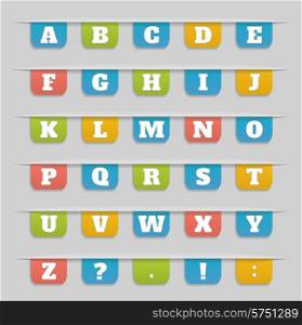Set of bookmarks, stickers, labels, tags alphabet on gray background