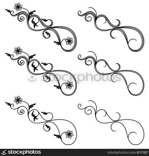 Set of border swirl design elements for frame and others, hand drawn vector illustrations