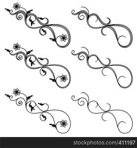 Set of border swirl design elements for frame and others, hand drawn vector illustrations
