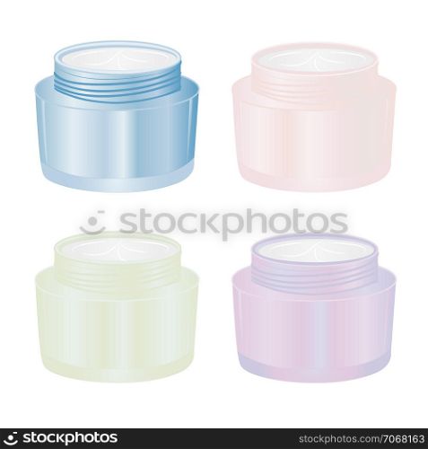 Set of bottles with creme on a white background