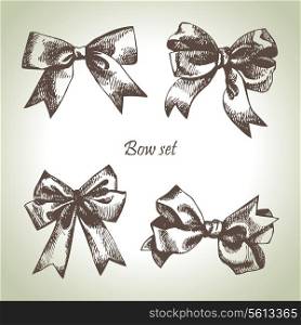 Set of bow. Hand drawn illustrations of ribbons