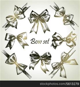 Set of bow. Hand drawn illustrations of ribbons&#x9;