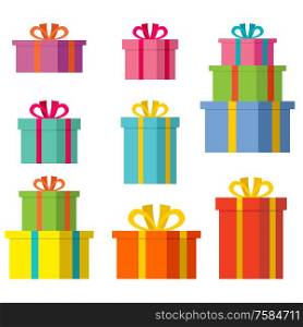 Set of boxes with gifts on a white background. Vector illustration