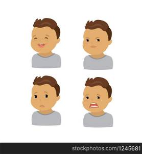 Set of boy emotions,isolated faces,flat vector illustration