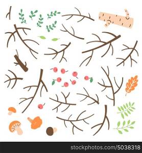 Set of branches, twigs, sticks drawn in a simple cartoon style. Set of branches, twigs, sticks drawn in a simple cartoon style. Vector illustration