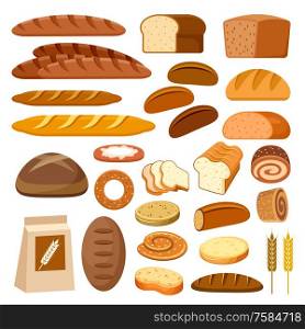 Set of bread and baguettes. Vector illustration