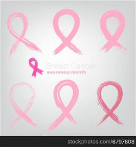 Set of Breast Cancer Awareness Month Signs from brush strokes. Vector illustration.