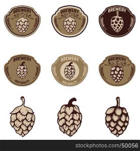 Set of brewery emblems. Beer hope illustrations. Design elements for label, sign, badge. Vector illustration