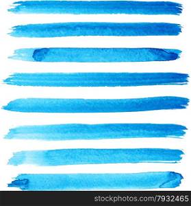 Set of bright blue color brush strokes