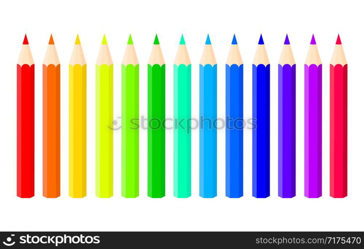 Set of bright color pencils on white, stock vector illustration