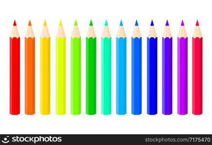 Set of bright color pencils on white, stock vector illustration