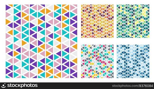 Set of bright color triangles simple pattern on white background. Vector illustration