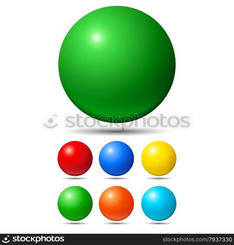Set of bright colored balls. Green, red, yellow and cyan
