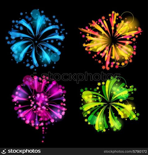 Set of bright colorful fireworks and salute.. Set of bright colorful fireworks and salute