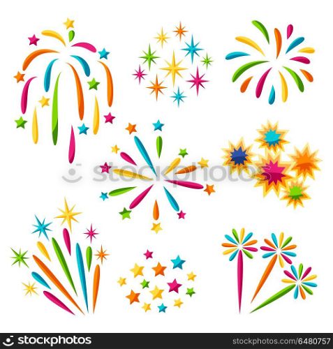 Set of bright colorful fireworks and salute. Set of bright colorful fireworks and salute.
