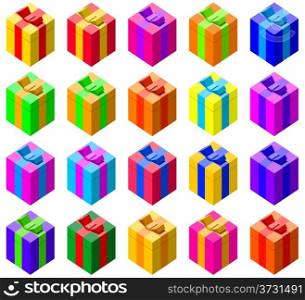 Set of bright colorful gift boxes for holidays