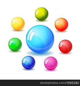 Set of bright glossy colored balls. Realistic vector illustration. Glass sphere, realistic vector illustration
