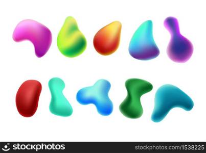 Set of bright gradients of different shapes. Multicolored gradients in the form of a splash of paint.. Set of bright gradients of different shapes.