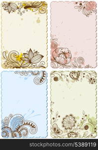 Set of bright vector hand drawn floral cards