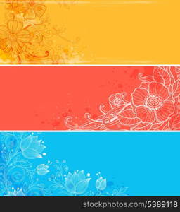 Set of bright vector horizontal floral banners