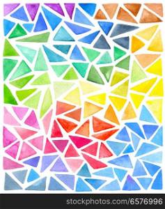 Set of bright vector watercolor triangles isolated on a white background. Hand drawn abstract decorative design elements.