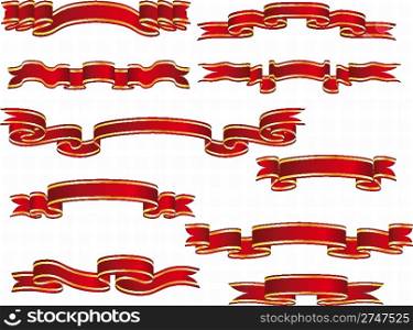 Set of brightly red ribbons on white background