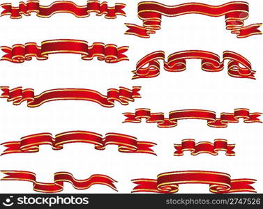 Set of brightly red ribbons on white background