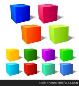 Set of brignt 3d cubes with harmonic color combinations