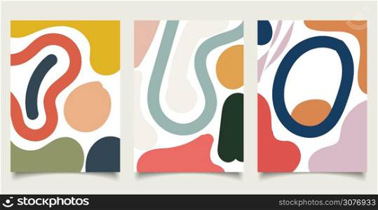 Set of brochure template abstract minimal organic shapes composition pastel color background in trendy contemporary collage style. Vector illustration