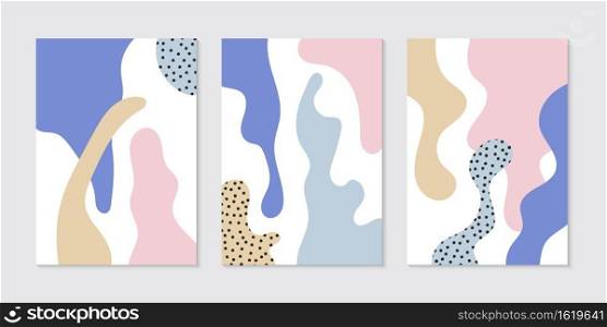 Set of brochure template abstract organic shapes pastel color with dot pattern on white background. Vector illustration