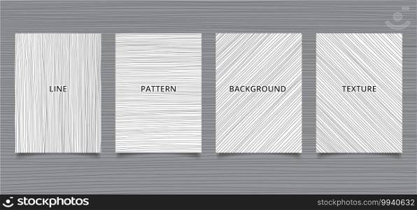 Set of brochure template hand drawn black lines stripes vertical, horizontal, diagonal on white background and texture. Vector illustration