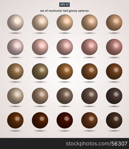 set of brown ball color tone glossy spheres Vector illustration for design