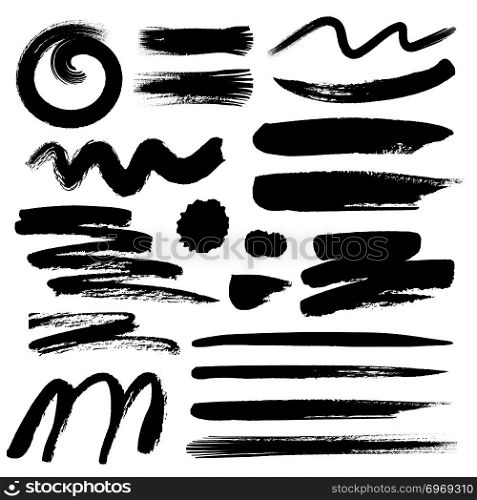 Set of brush stroke, Black ink grunge brush strokes. Vector illustration.