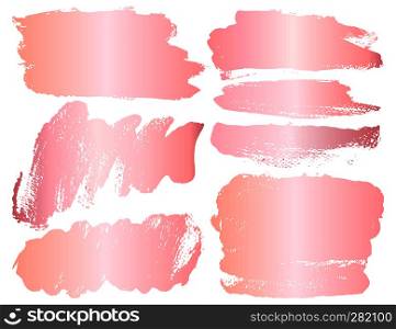 Set of brush stroke, Pink gold grunge brush strokes. Vector illustration.