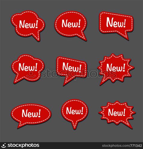 set of bubble speech with new message, text space with dash line vector, colorful advertising stickers. advertising colorful stickers