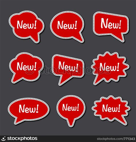 set of bubble speech with short message, text space with dash line vector, colorful chat stickers. advertising bubbles stickers