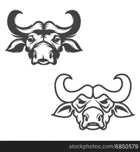 Set of buffalo heads isolated on white background. Design elements for logo, label, emblem, sign, brand mark. Vector illustration.