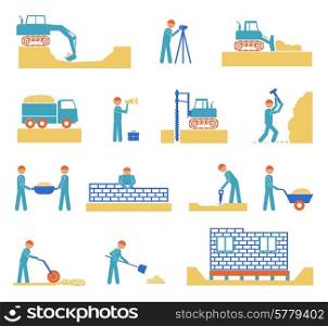 Set of builder construction industry management icons, civil engineering and management on white background