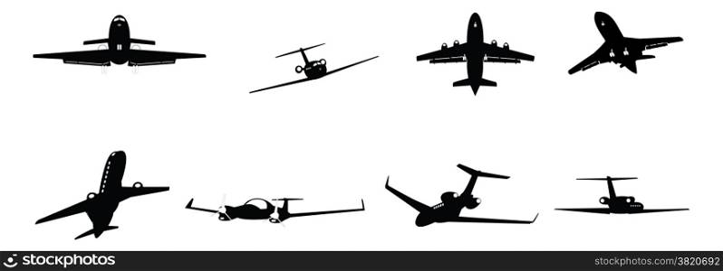 set of business aircraft silhouette illustrations on white