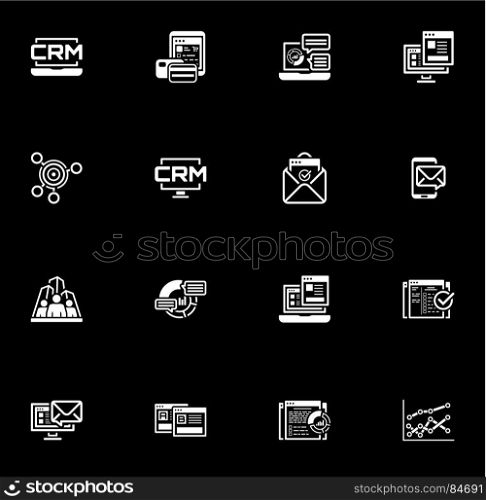 Set of Business and Marketing Flat icons. Set of Business and Marketing Icons as CRM, Store Analytics, Landing Page, Business Goals. Confirmation Letter, Marketing, Business Team, Analytics, Setup Campain, AB Testing, Report Statistics