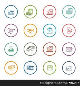 Set of Business and Marketing Icons as CRM, Store Analytics, Landing Page, Business Goals. Confirmation Letter, Marketing, Business Team, Analytics, Setup Campain, AB Testing, Report Statistics