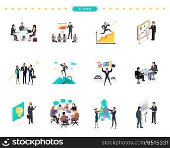 Set of business banner teamwork and solution. Success businessman searching for oppotrunities, professional support, knowledge and teamwork, business solution, strategic management, human resources. Set of Business Banner Teamwork. Set of Business Banner Teamwork